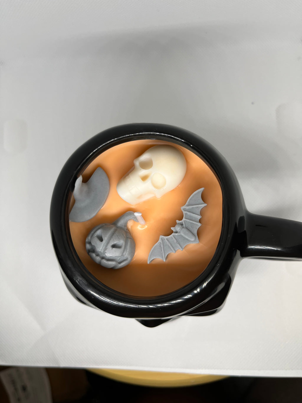 Halloween candle in Spooky mug with cinnamon and pumpkin pie scent and spooky accents