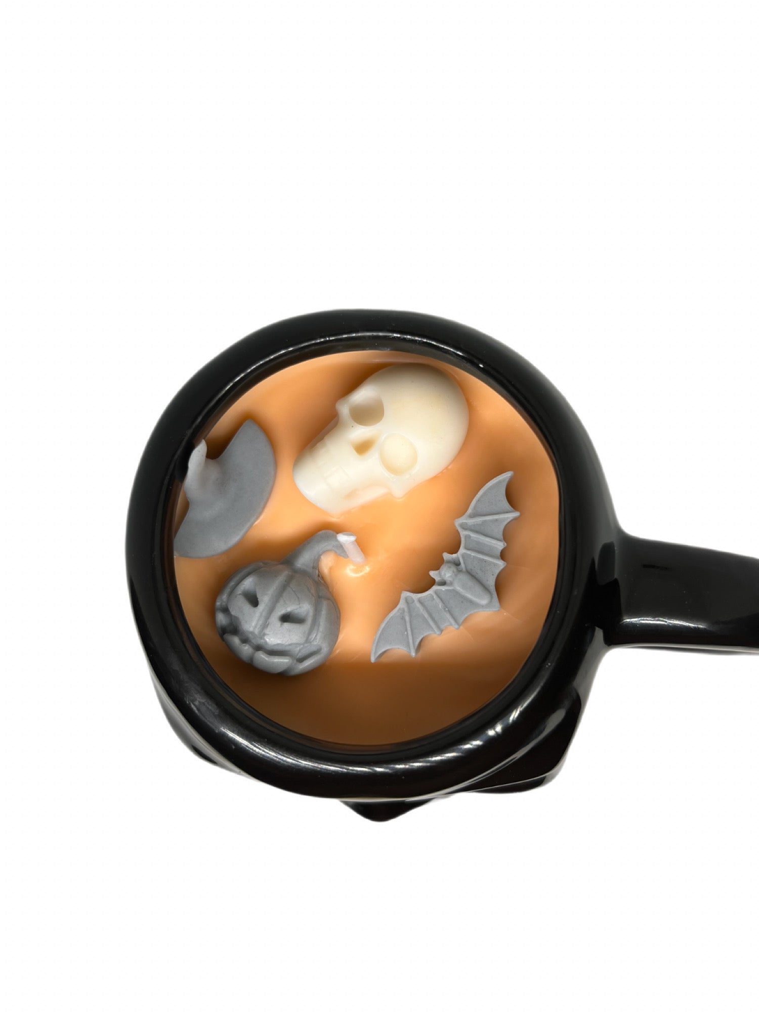 Halloween candle in Spooky mug with cinnamon and pumpkin pie scent and spooky accents