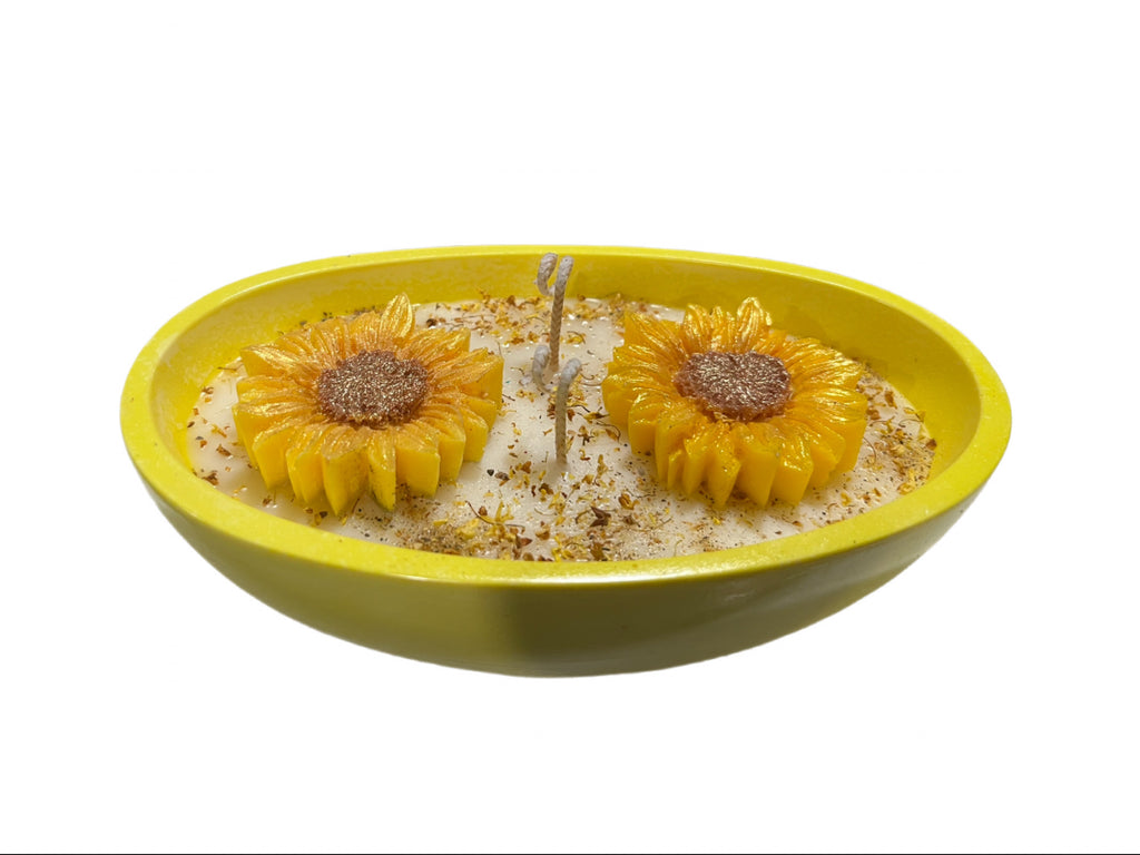 Shanon's Flowers-Yellow boat w/sunflower accent & Osmanthus