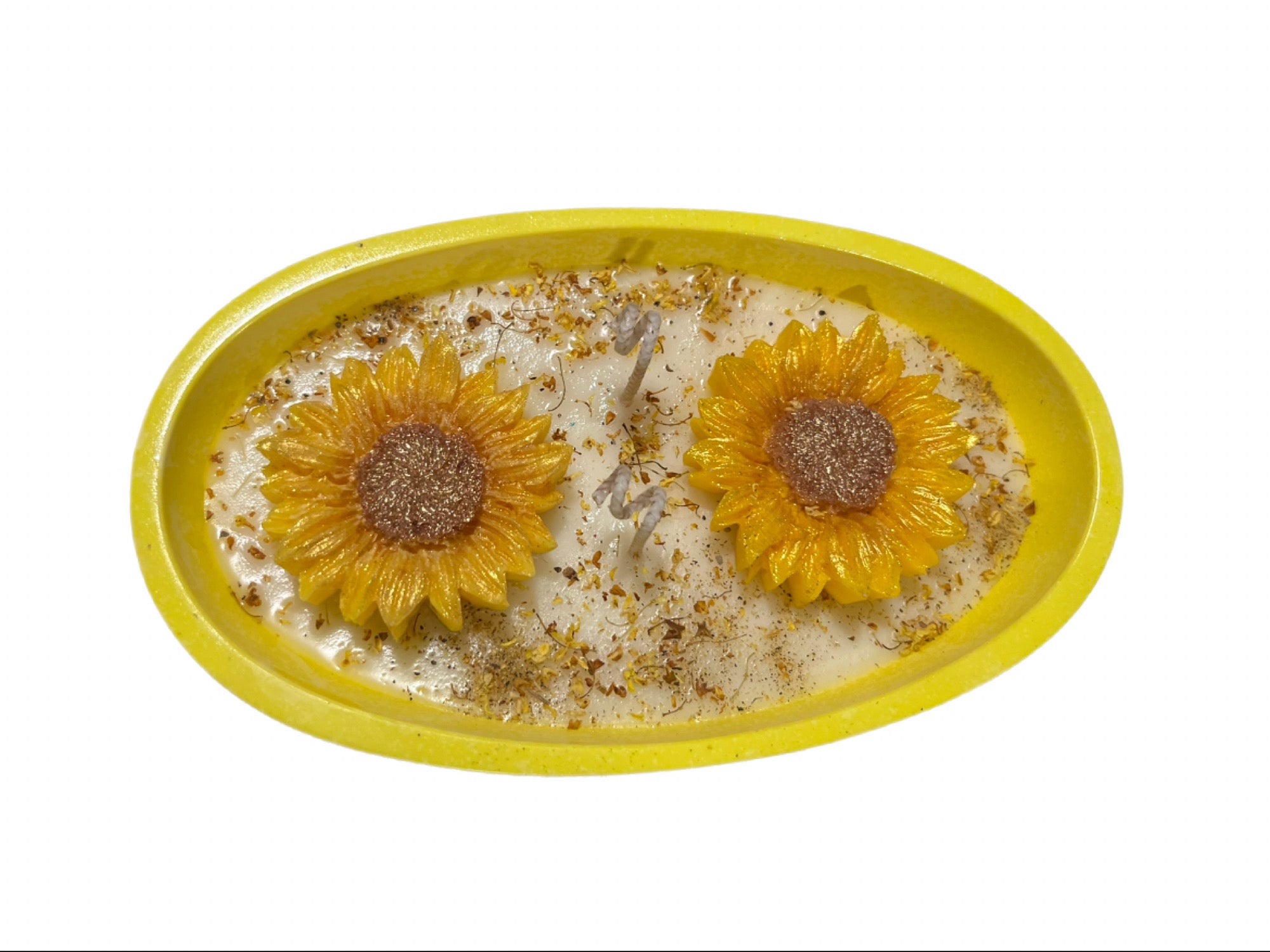 Shanon's Flowers-Yellow boat w/sunflower accent & Osmanthus