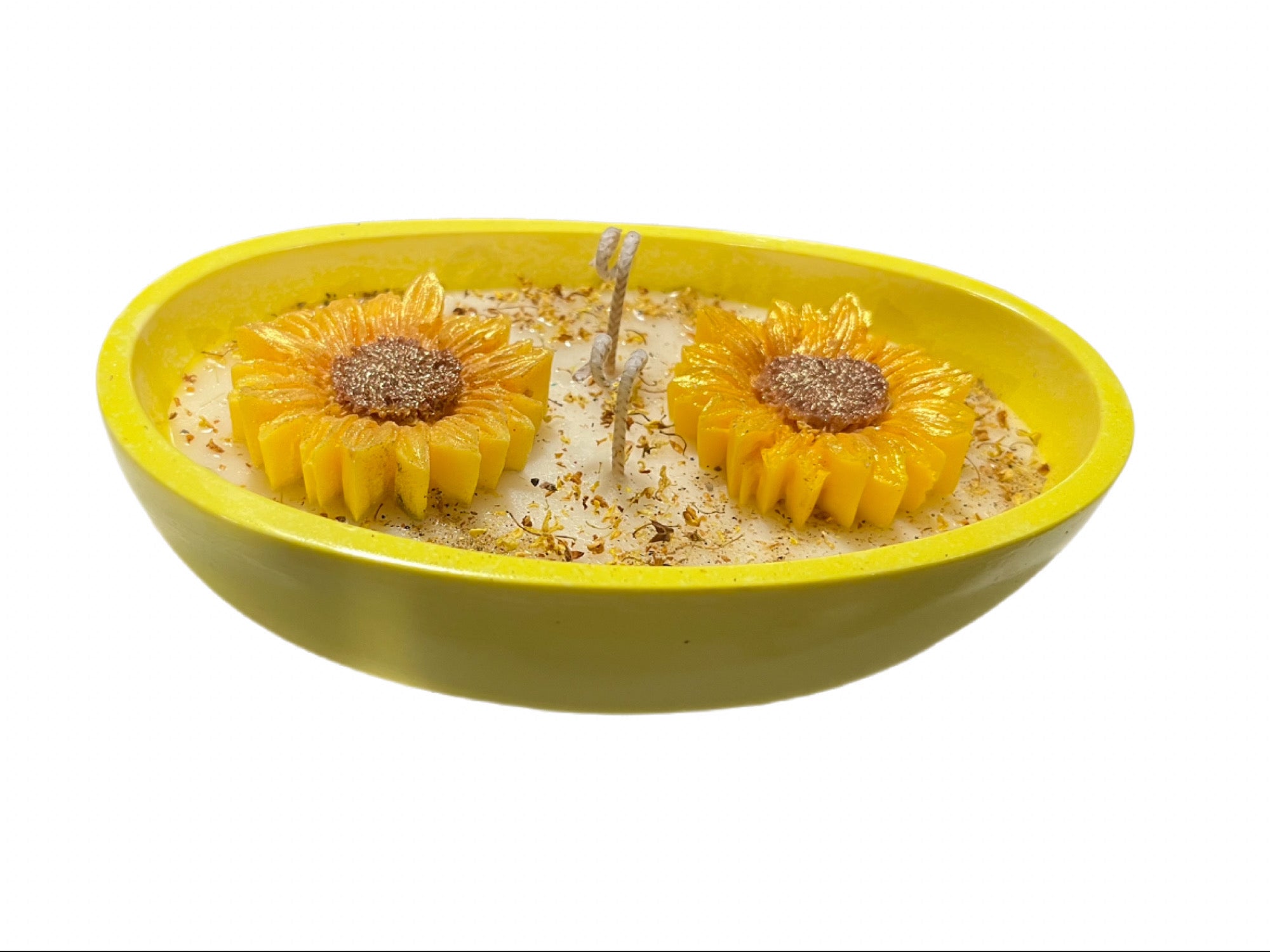 Shanon's Flowers-Yellow boat w/sunflower accent & Osmanthus